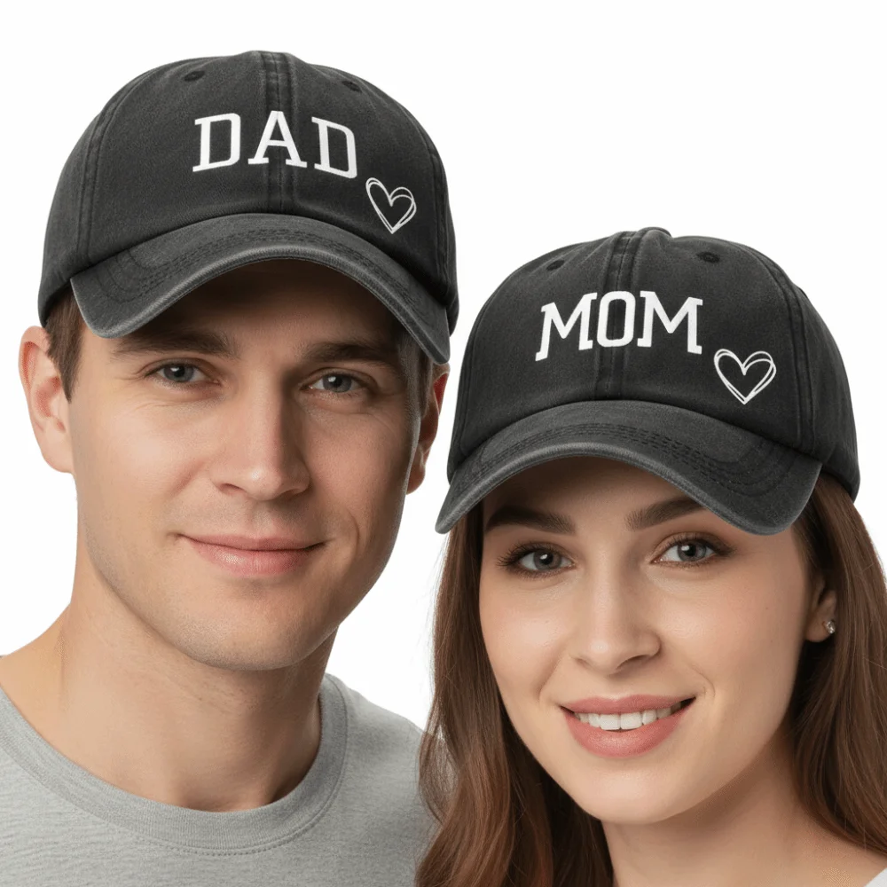 2pcs/set Vintage DAD MOM Love Printed Baseball Cap Washed Cotton Adjustable Baseball Hats Sunscreen Hats For Man Women