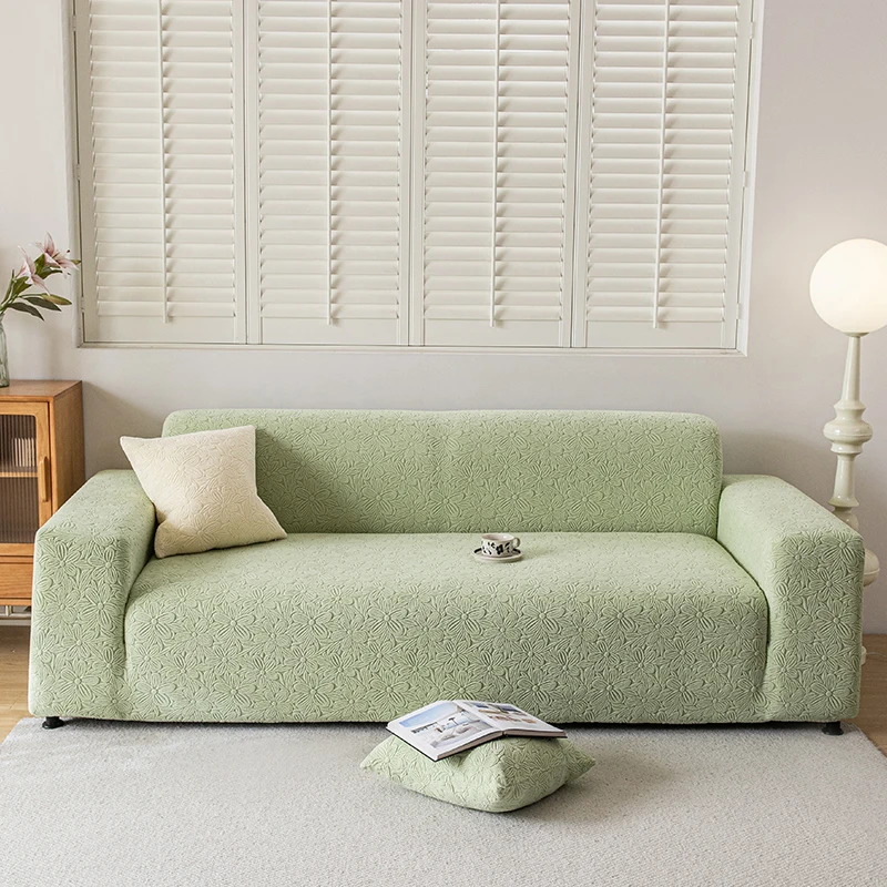 1pc Stretch Sofa Slipcover,Embossed Floral‑Pattern Sofa Cover Elastic Couch Protector,Soft Fabric,Machine‑Washable