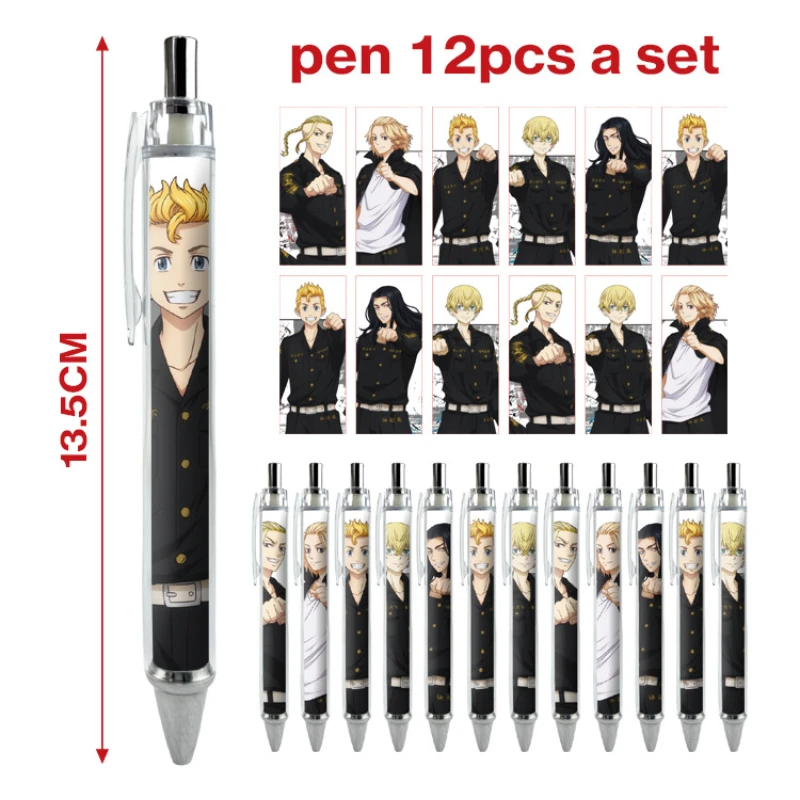 12PCS Mikey Draken Takemichi Chifuyu Popular Anime Peripheral Ballpoint Pen Set Cartoon Print Stationery Cool School Supplies