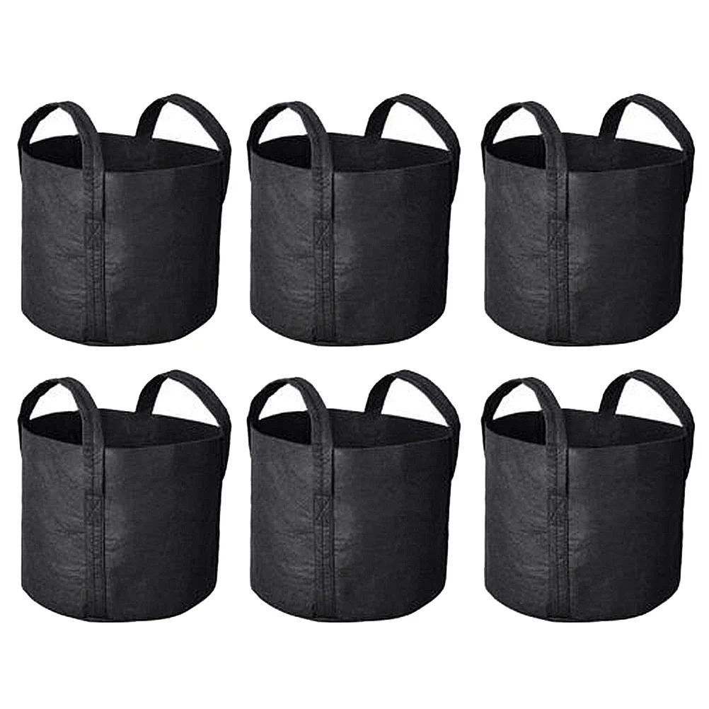 

6 pcs Planting Bag 40X30Cm Black Reusable Felt Grow Bag For Indoor Outdoor Garden Round Hanging Planter Herb Vegetable Succulent
