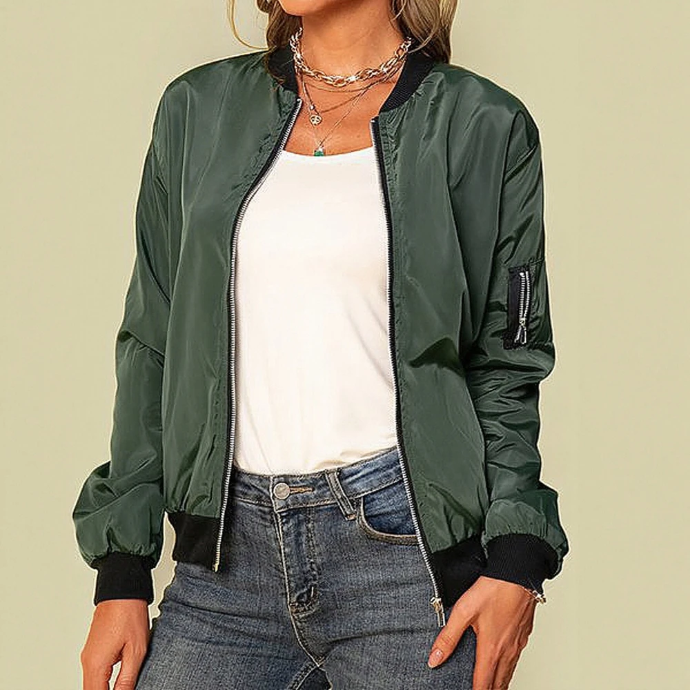 

Women's Lightweight Jackets Basic Autumn Winter Long Sleeve Zipper Baseball Collar Separated Style