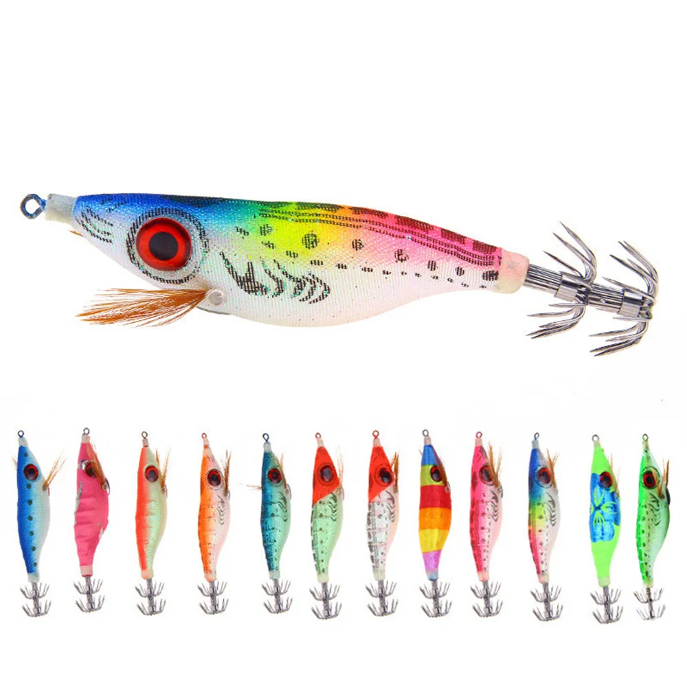 1Pcs 10cm 9.2g Squid Jig Wood Shrimp Fishing Lure Artificial Hard Bait Crankbait Octopus Cuttlefish Jigs Sea Fishing Tackle