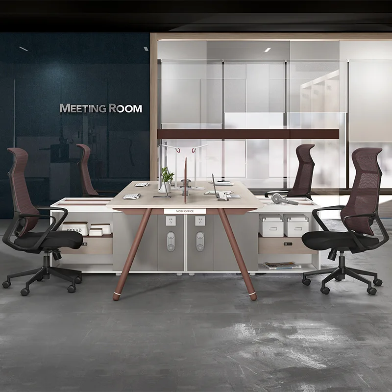 Staff office desk and chair combination simple modern 4 people creative office staff screen 6 people card seat with socket
