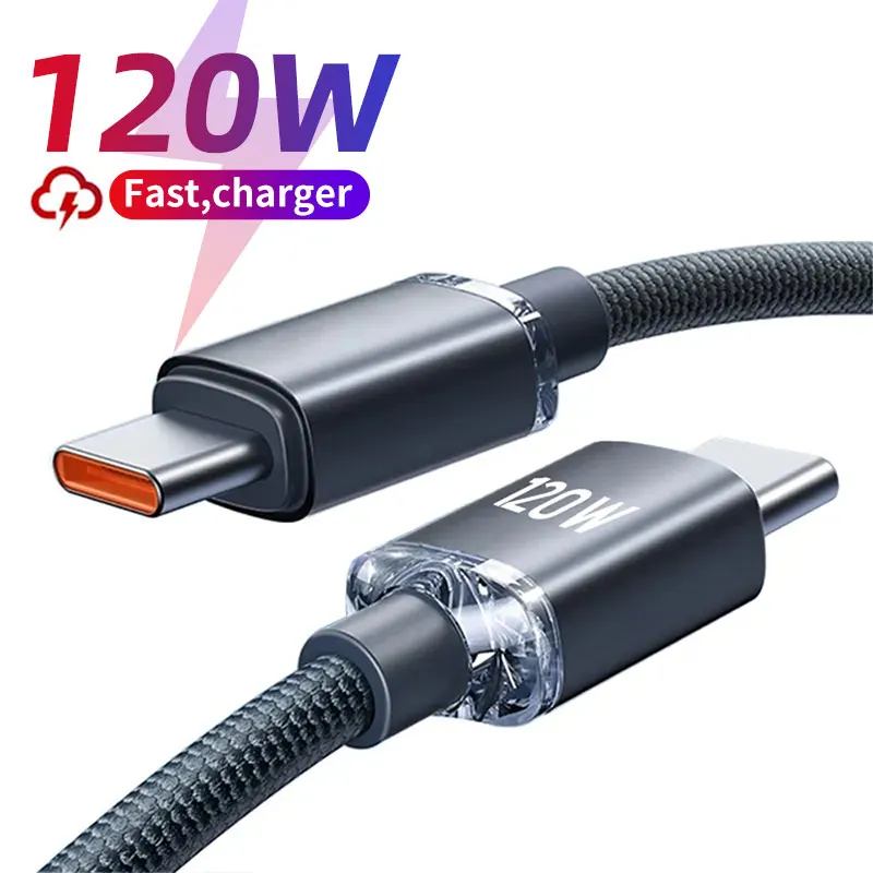 PD 120W Fast Charging Cable Type C to Type C Data Cord for iPhone 15 Pro Max Xiaomi 14 Realme GT 6 Oneplus 12 OPPO Redmi Huawei