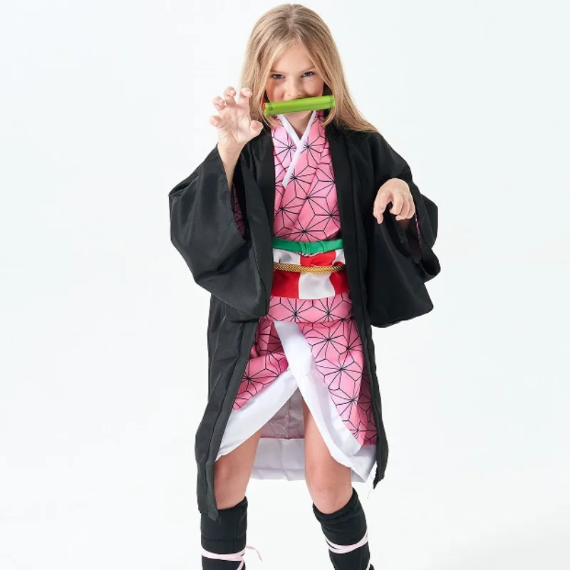 

Аниме Kimetsu No Yaiba Kamado Nezuko Косплей Костюм Кимоно Demon Slayer Косплей Парики Волосы Хэллоуин Карнавал Дети Взрослый Наряд