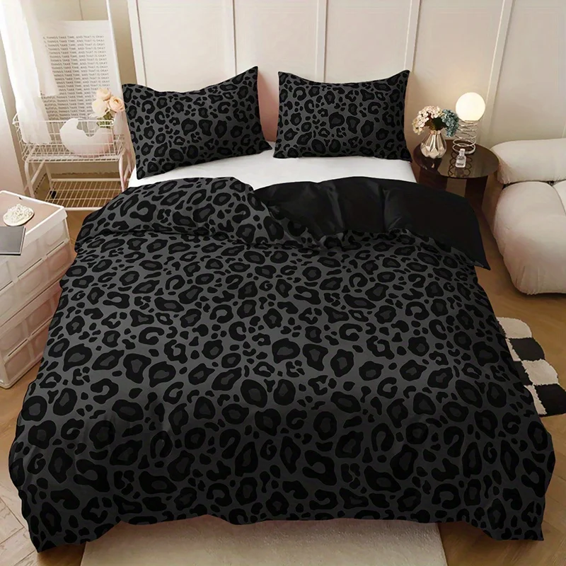 Dark Leopard Print Fashion Duvet Cover Set 1 Duvet Cover+2 Pillowcases Home Dormitory HD Print Trendy Luxury High-End Bedding