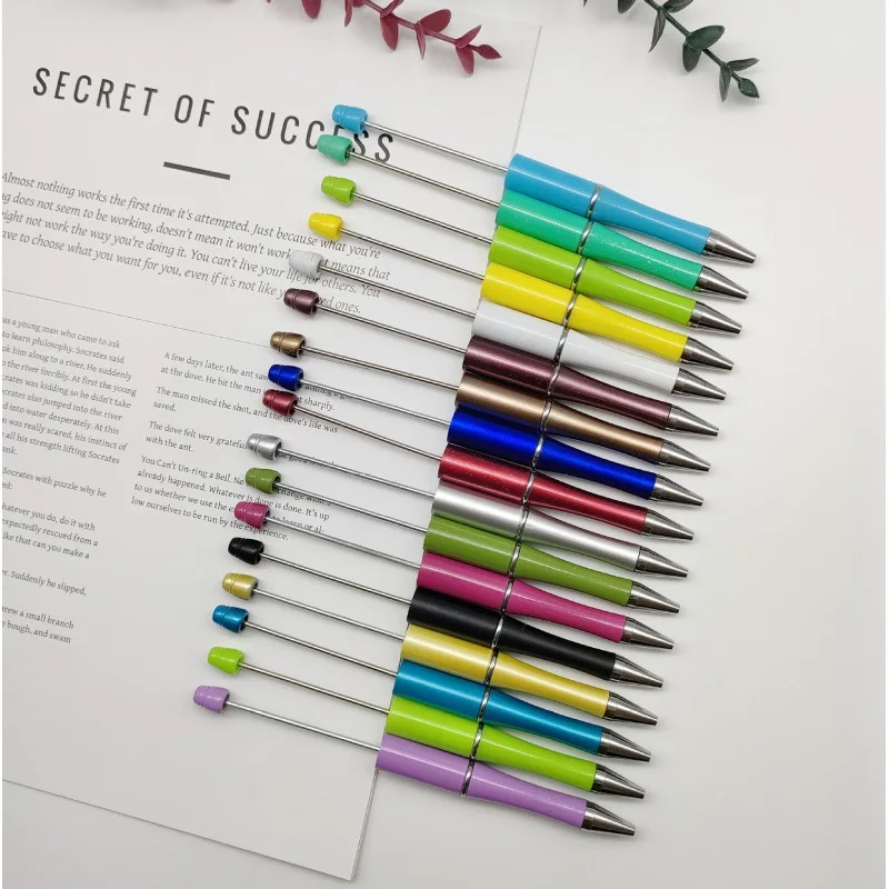 100pcs DIY Colorful Plastic Beaded Pen in Stock Wholesale Beadable Ballpoint Pen Advertising Gift Pen