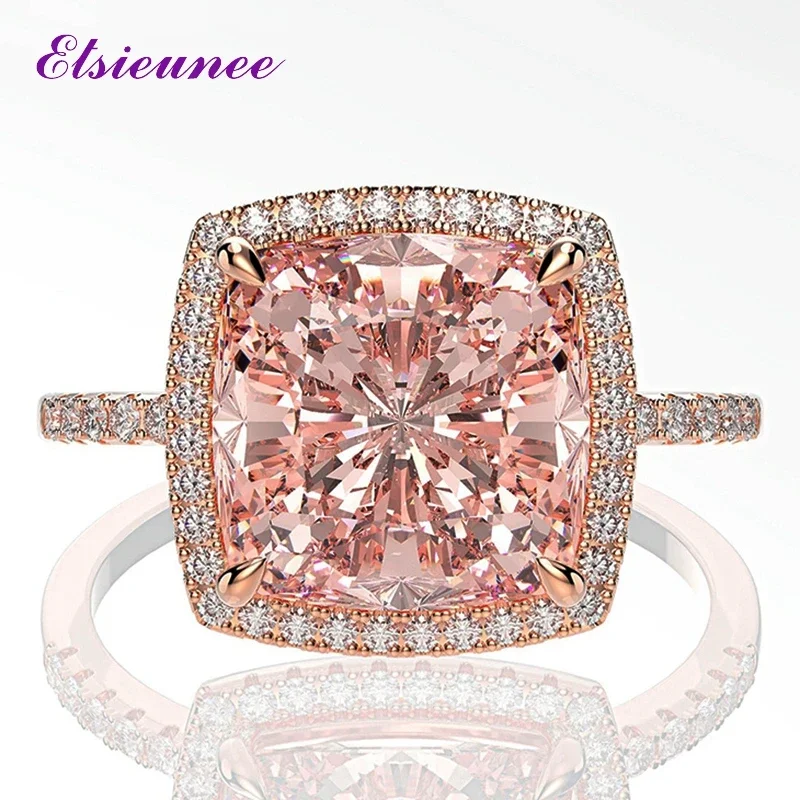 

Luxury 100% 925 Sterling Silver 10x10MM Created Morganite High Carbon Diamonds Wedding Engagement Ring Fine Jewelry Wholesale