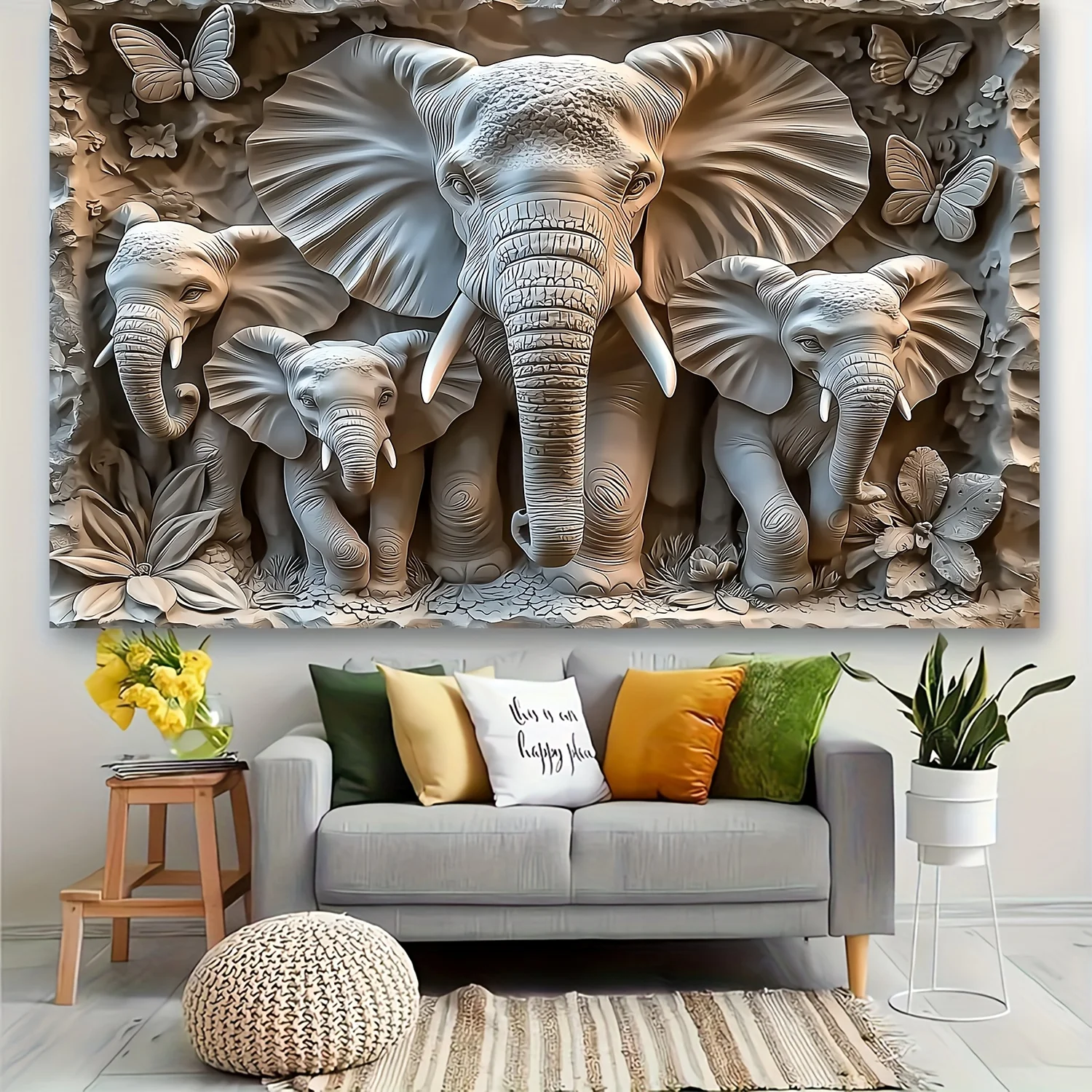 Elephant Family Tapestry Perfect For Home Decor Adding A Touch Of Nature And Artistic Charm To Your Living Space