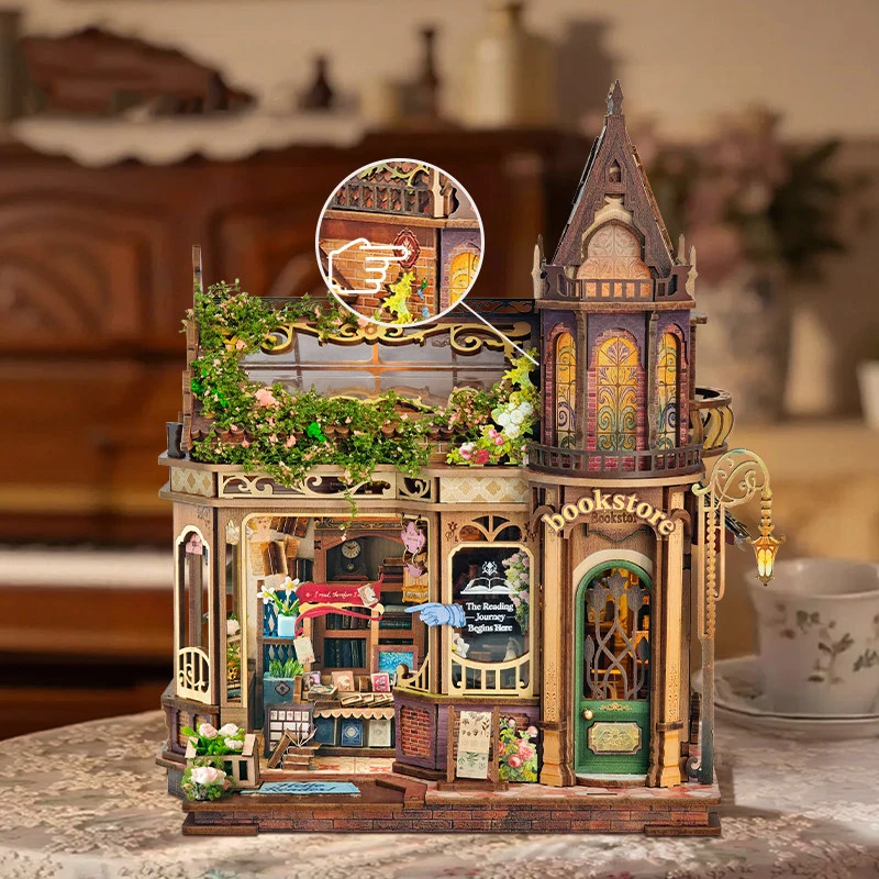 DIY Wooden Flower Shadow Library Cottage Figurines Miniatures Kits Flower Casa for Friends Birthday Gifts Home Decor Crafts