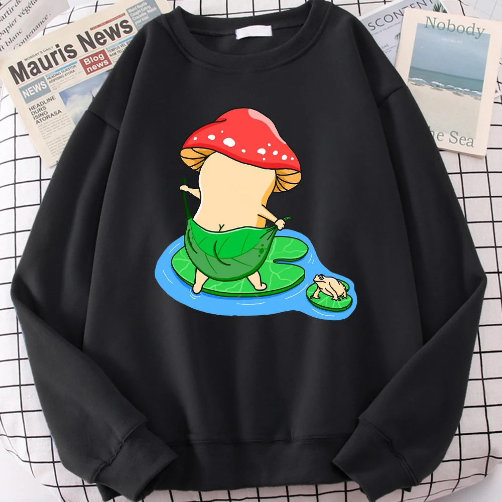 حمام الفطر الكرتون الطباعة المرأة البلوز الركض Crewneck البلوفرات الصوف الملابس للجنسين الخريف فضفاض الشارع الشهير