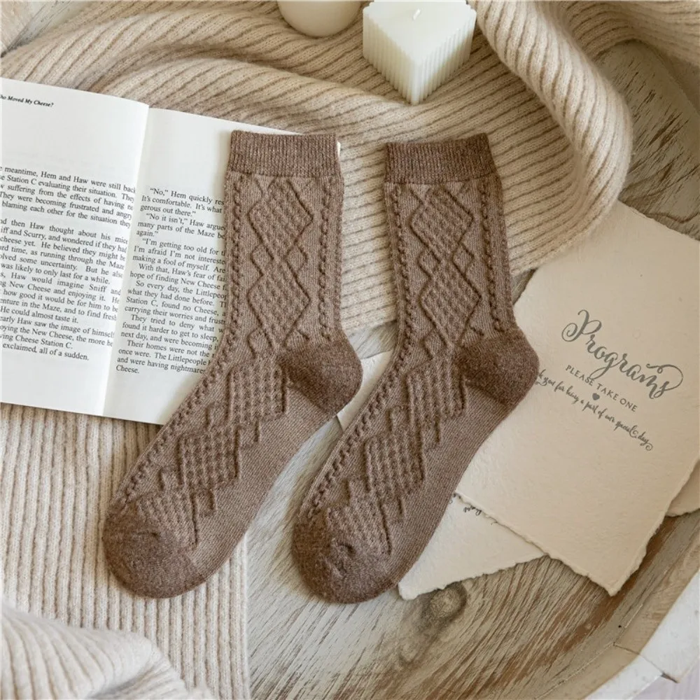 Solid Color Cashmere Wool Socks Thermal Warmth Japanese Style Winter Warm Socks Knit Texture Long Length