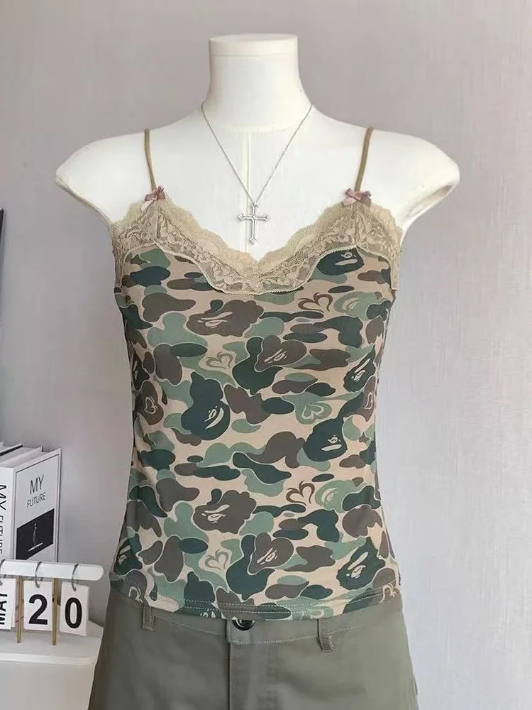

Camouflage camisole rock aesthetic emo girl Y2K cut top casual garbage rock punk Harajuku hip-hop street retro fashion women's t