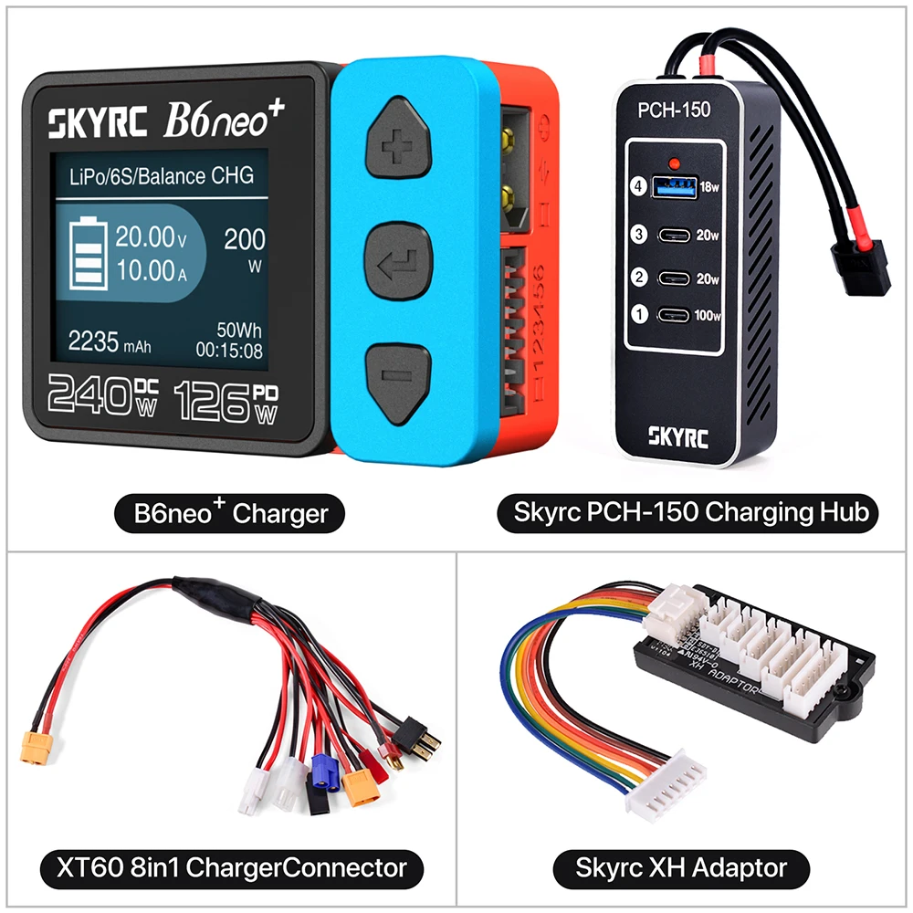 ​ SKYRC B6neo+ Smart Charger Hochleistungs-DC240W PD126W Mehrsprachiges Balance-Ladegerät 600mA XT60/Type-C/PSA100 Netzteil