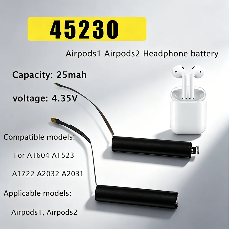 

Replacement Battery 25mAh for Airpods 1st 2nd A1604 A1523 A1722 A2032 A2031 for Air Pods 1 2 Bluetooth Headset Battery