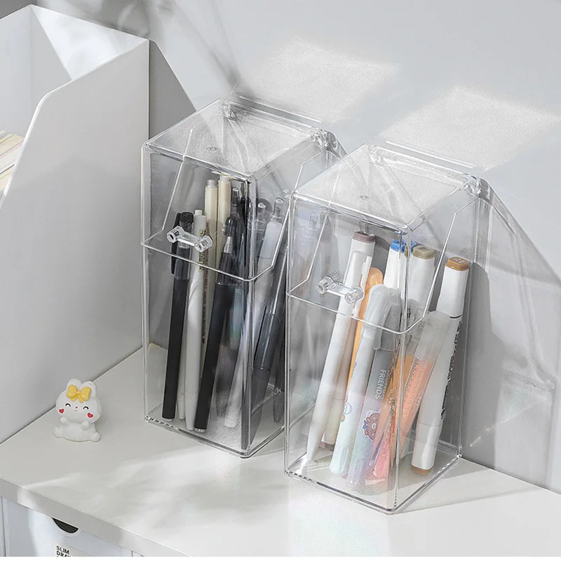 Acrylic Student Transparent Pen Holder, Eyebrow Pen, Makeup Brush Storage Box, Girl’s Desk Organizer, Large Capacity Stationery