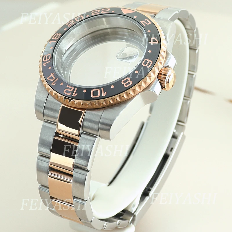 Perak dan emas mawar 40mm Ms Watch Case gelang bagian untuk Seiko NH35 NH36 NH38 NH34 Miyota 8215 ETA 2824 gerakan 28.5mm Dial