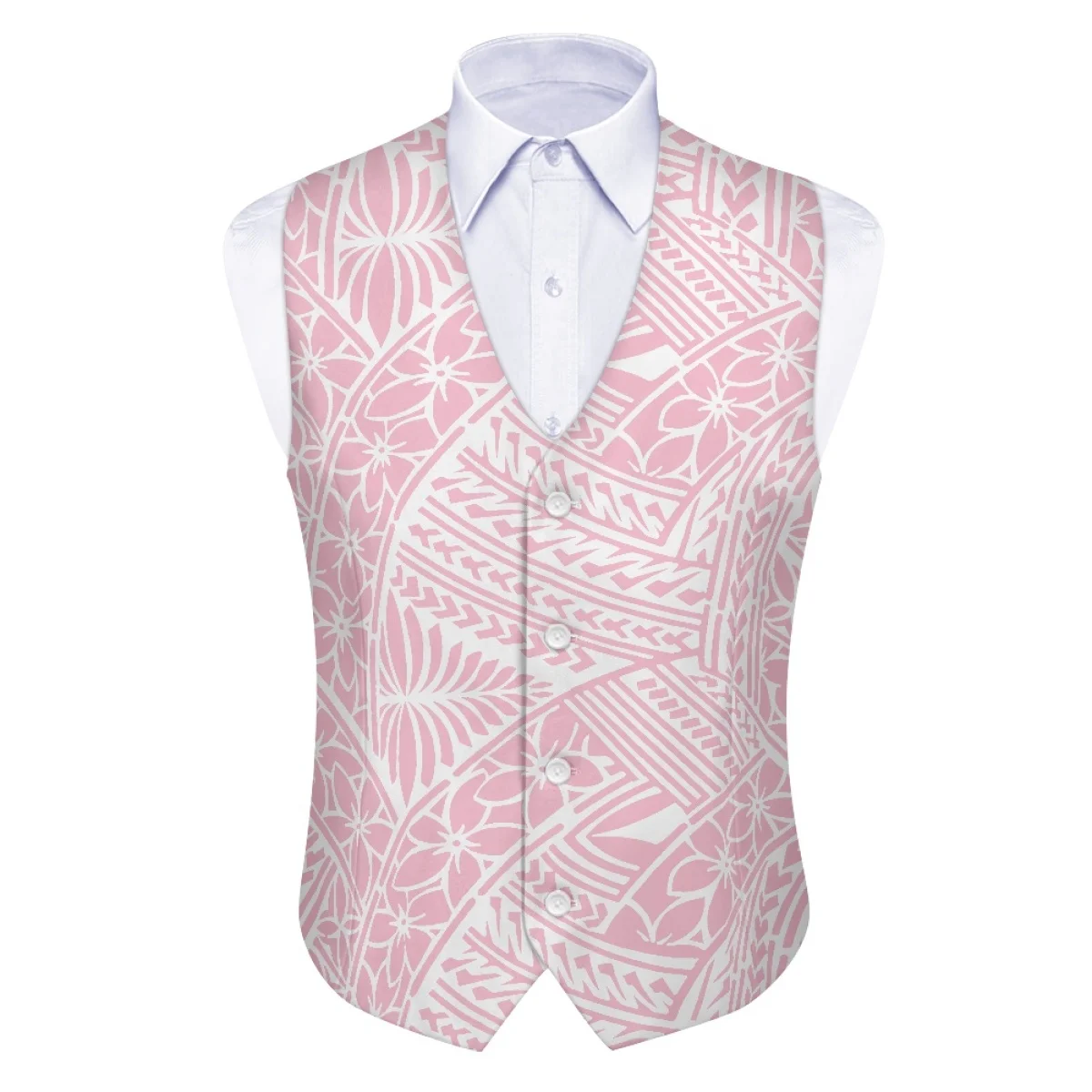 Custom Polynesian Tribal Pink Tapa Samoan Print Suit Vest for Men Luxury Wedding Prom Waistcoat for Tuxedo Groomsman  Clothing