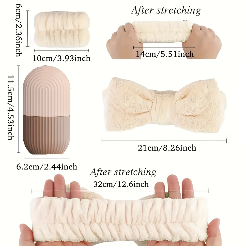 مجموعة مدلك الوجه من السيليكون المكونة من 4 قطع من AA، مع عصابة رأس وسوار معصم، للعناية ببشرة الوجه والعناية بالعين، أداة تبريد #4