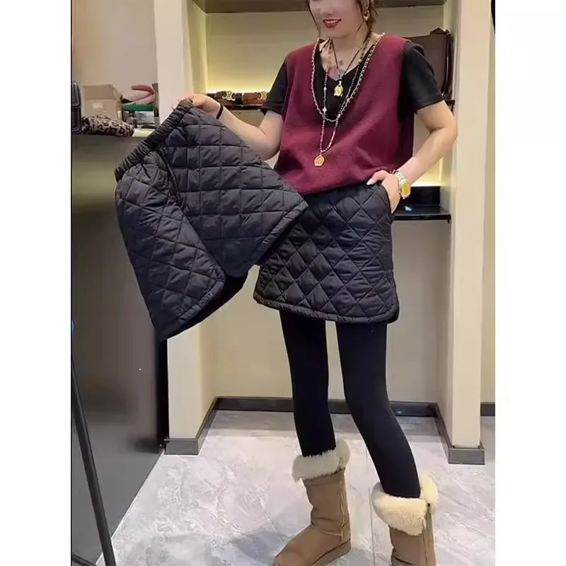 تنورة قطنية قصيرة للسيدات بخصر مرتفع وتصميم كاجوال مع شقوق على الجانبين للخريف والشتاء، أنيقة ودافئة