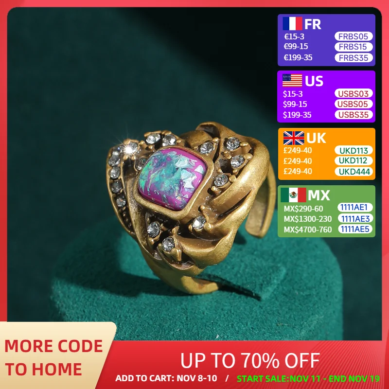 

Vintage Purple Opal Ring Real Flame Rhinestone Irregular Antique Gold Color Luxury Quality Jewelry Beach Summer Designers 2025