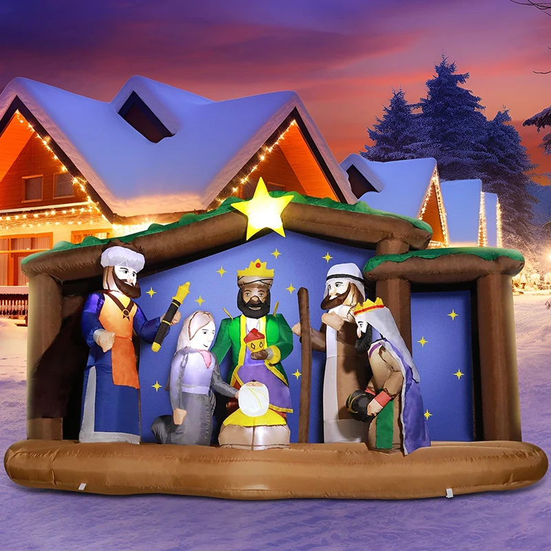 

8FT Christmas Inflatables Nativity Scene Outdoor Decorations LED Lights Holiday Blow Up Nativity Sets for Garden Lawn Party Toys