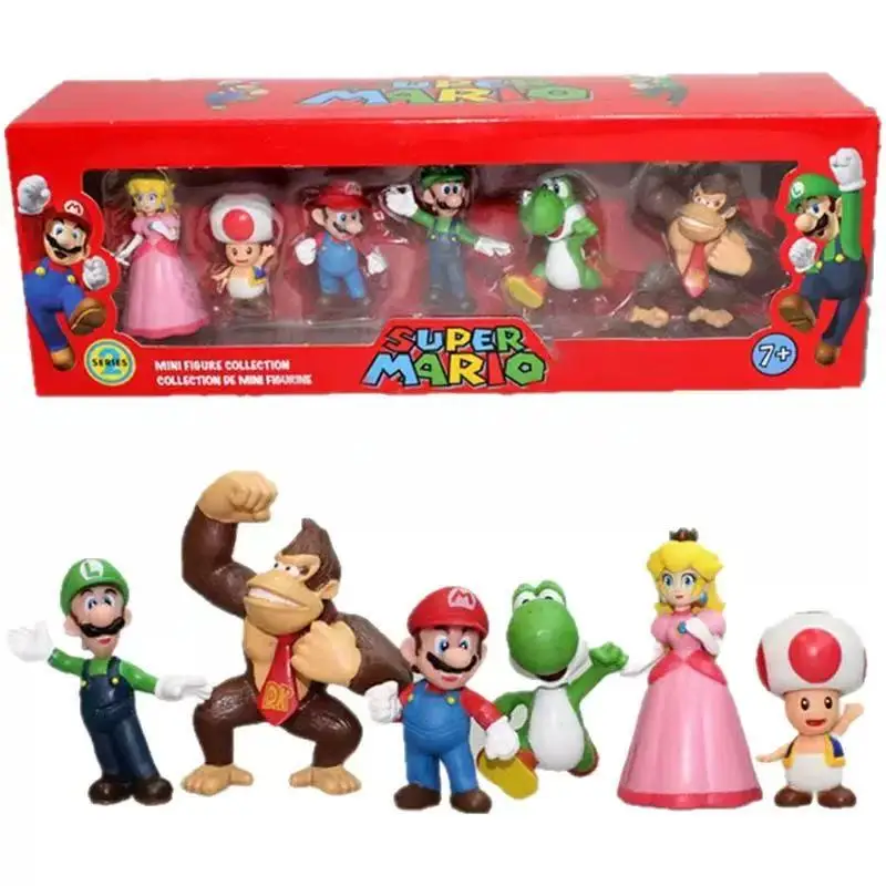 ГОРЯЧАЯ НОВИНКА 2026: Набор из 6 фигурок Super Mario Bros (ПВХ) — Луиджи, Йоши, Донки Конг, Гриб — идеальный подарок на день рождения