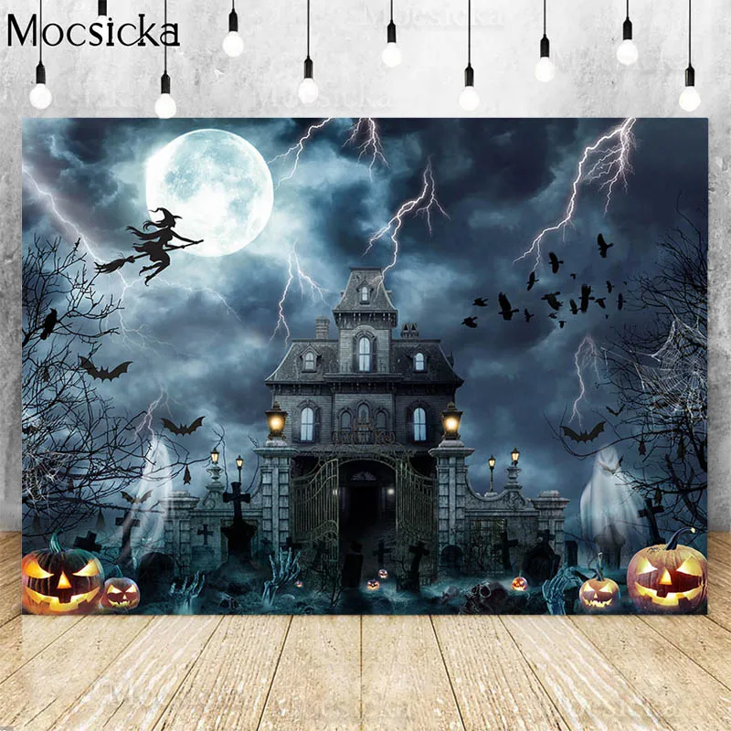 

Halloween Backdrop Haunted Castle Cemetery Ghost Pumpkin Skull Photography Baby Portrait Photo Background Party Decoration Props
