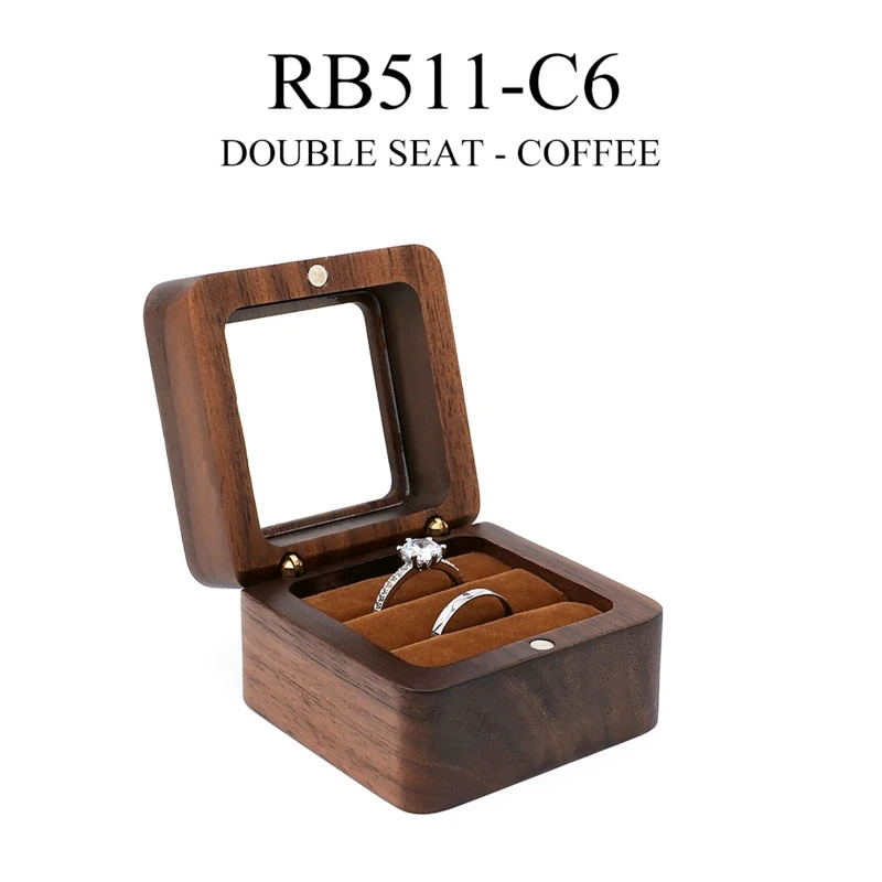 7 Styles Portable Retro Brown Wood Ring Box Jewelry Chest Organizer Earrings Flip Jewelry Wooden Presentation Box for Ca