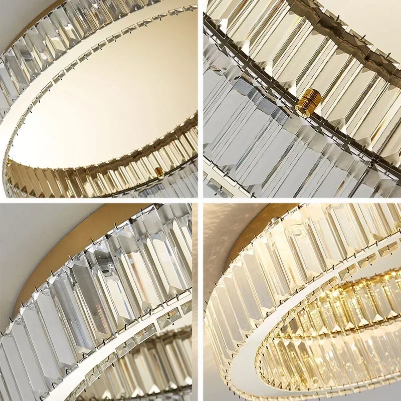 Luxury Modern Simple Crystal Circle Lamp Ceiling Chandelier Bedroom Living Room Study Decorative Led Indoor Light