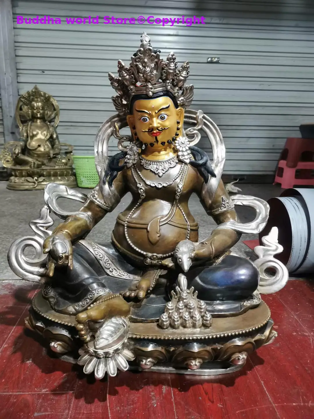 

60CM Huge large Asia Tibetan Buddhism home temple brass Yellow Jambhala God of wealth Buddha statue Bring wealth money Good luck