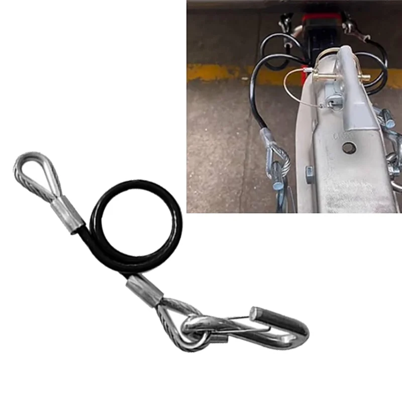 A99F-Trailer Safety Towing Cable With S Hook 3500Lbs Load Bearing 70CM Maximum Extension Length Spring Towing Rope For RV
