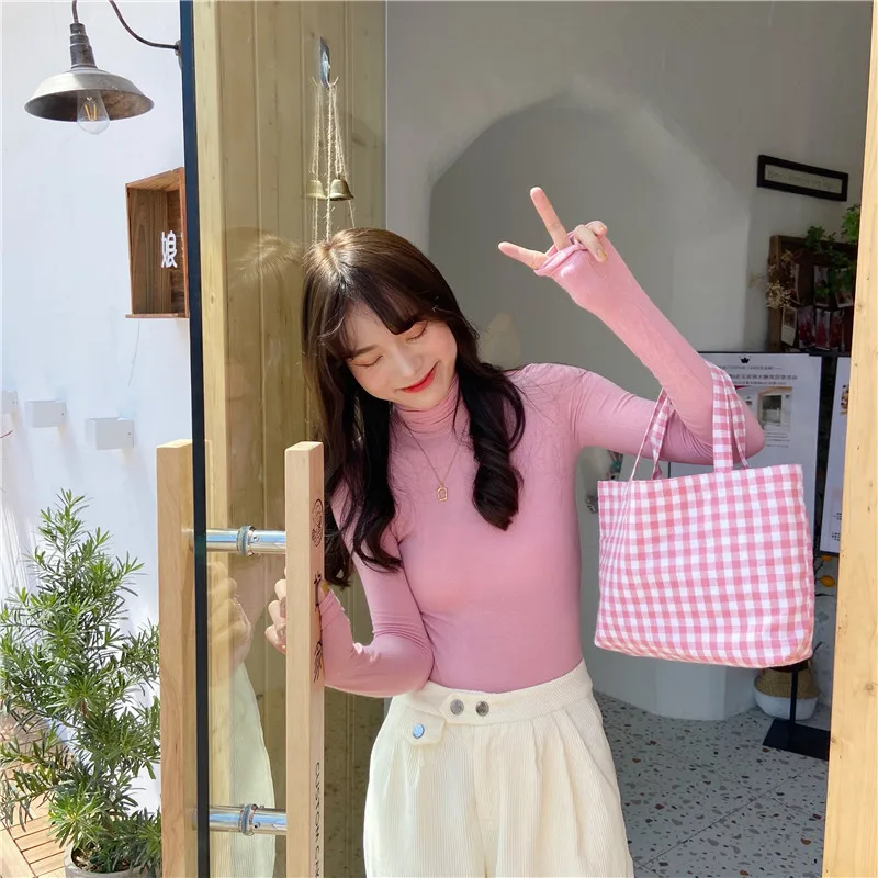 Gingham Plaid Lunch Bag Canvas Tote Women Girls Checkered Small Handbag Cute Bento Box Pouch Picnic Food Storage Bag Container