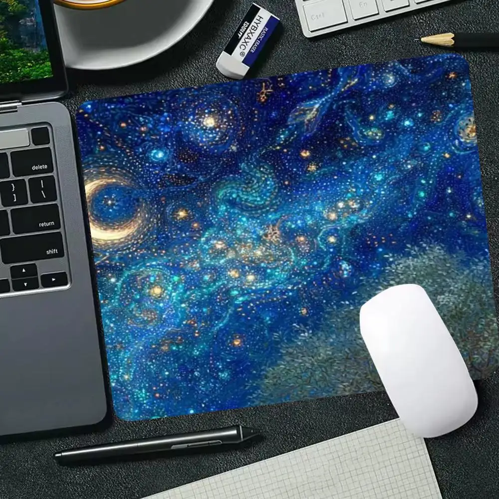 Small 45X50 Mousepad Abstract Starry Sky Meteor Oil Painting Non-Slip Rubber Base Mousepad For Laptop PC Office Gaming Decor