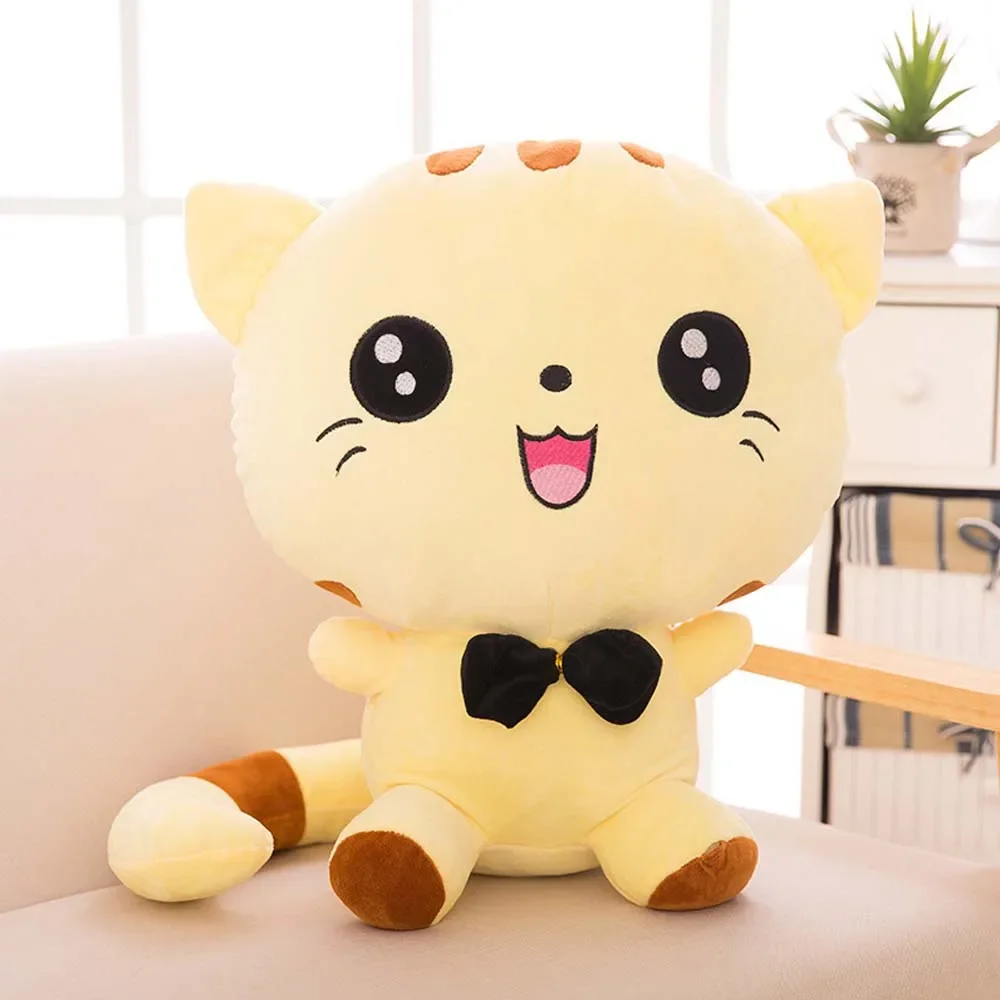 Juguetes de peluche de gato de cara grande Kawaii, animales de peluche lindos, pajarita, almohadas de gato Lovly Smile, muñecas de peluches de gato,