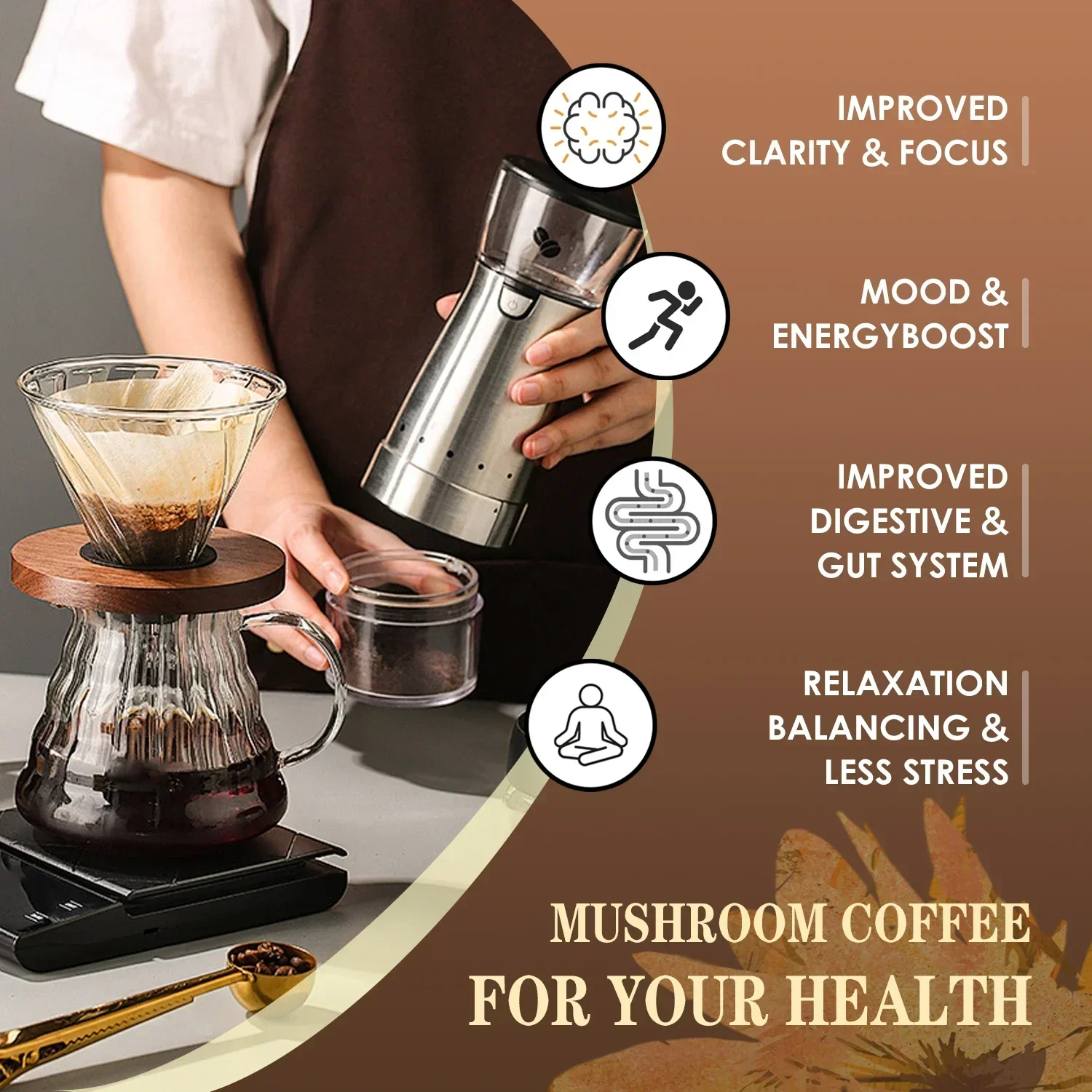 Mushroom Coffee Supplement - Enhances Brain Memory and Cognitive Clarity, Supports Immune System and Digestive Health