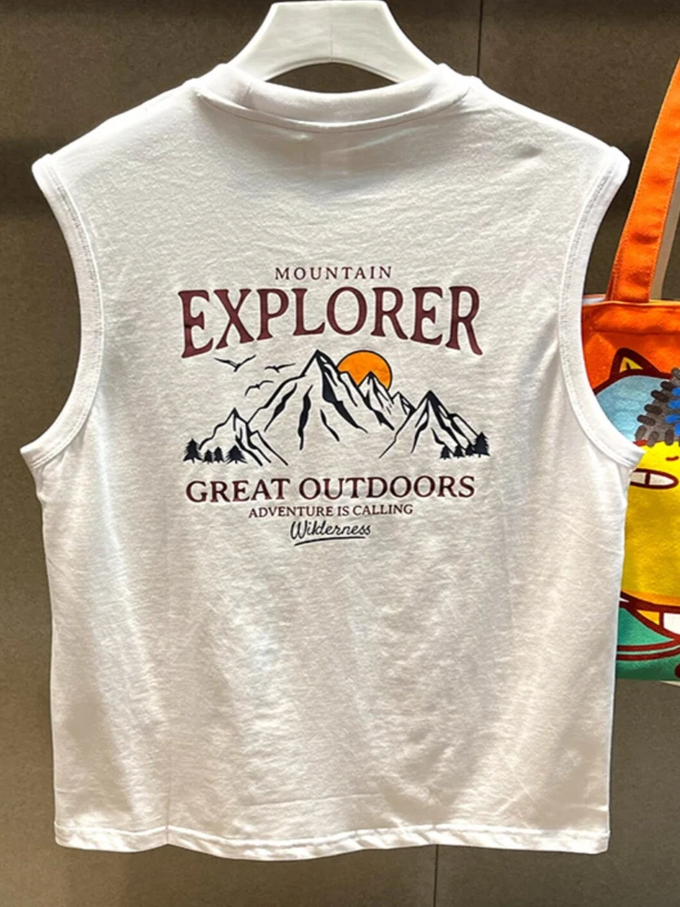 

Большой размер, очень большой жилет из чистого хлопка 300 Pou ex, винтажный свободный топ с принтом, повседневная летняя мода