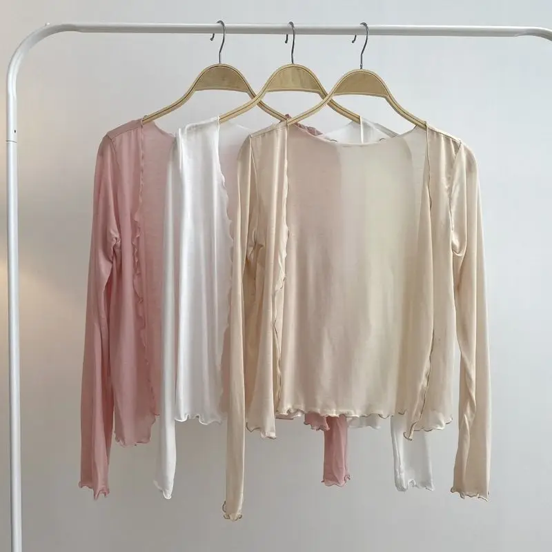 

Нежный стильный модальный тонкий дышащий кардиган с длинными рукавами для женщин, летняя модная верхняя одежда с кондиционером