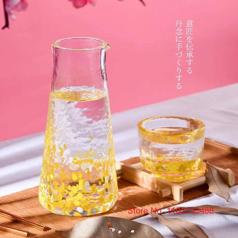 5 Pc Crystal Color Dot Hammer Pattern Sake Set 1 Pcs Sake Bottle And 4 Pcs Sake Cups Japanese Style Wine Decanter Shot Glass Set