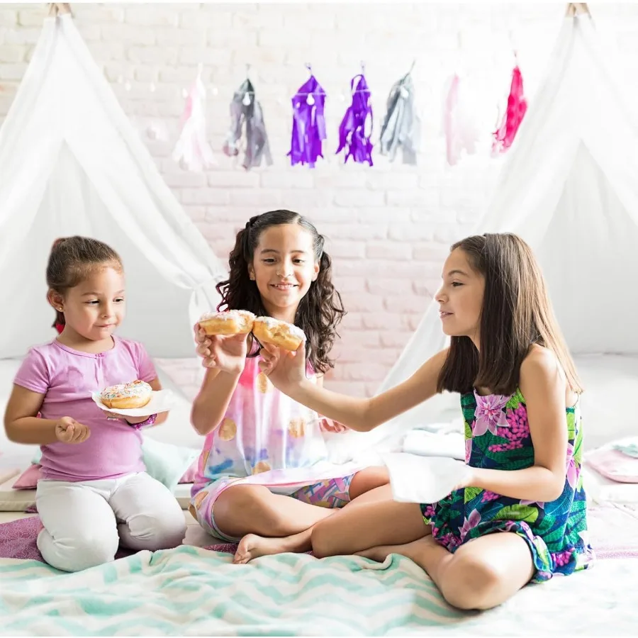 4 Pack Kids Inflatable Bed Teepee Tent Set, Includes 4 Portable Air Mattresses, Foldable Tents, and White Flat Sheets