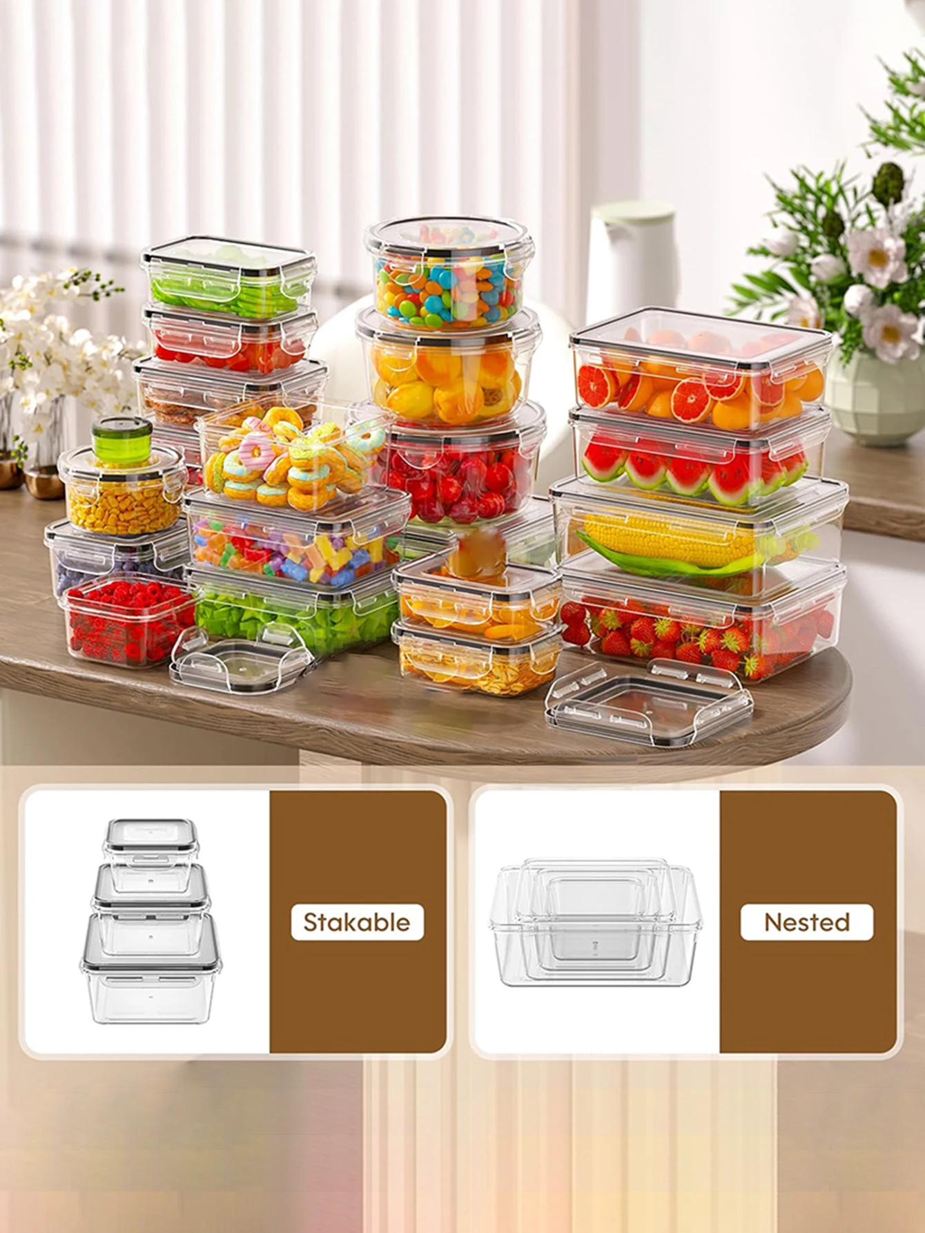 12pcs/Sealed food storage container with easy buckle lid, suitable for kitchen organizing fruits vegetables with labels and pens