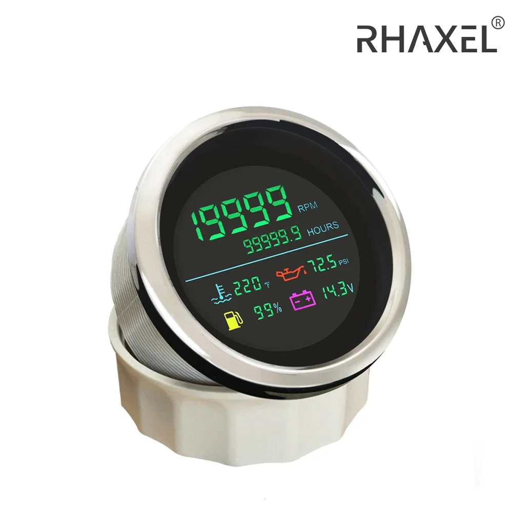 RHAXEL 85mm Digital Tachometer 0-19999RPM Hourmeter Fuel Level Volt Water Temp Oil Pressure for Car Truck Motorcycle 12V/24V