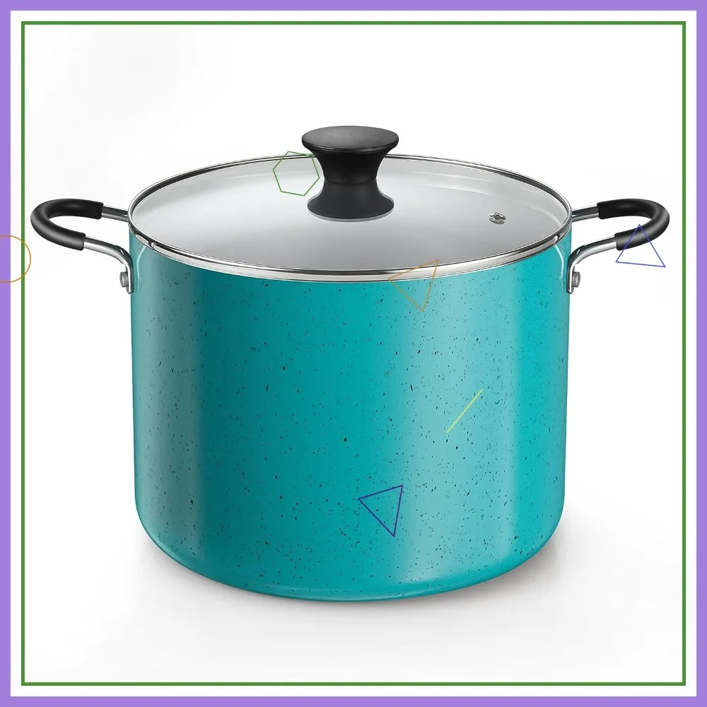 

Nonstick Stockpot with Glass Lid, 10.5-Qt Deep Cooking Pot for Professional Canning, Turquoise
