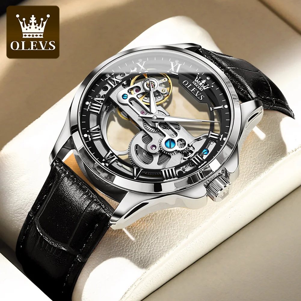 Olevs 6661 Automatik uhr für Herren Skelett Original mechanisches Uhrwerk Mann Armbanduhr wasserdichte leuchtende Sport Herren uhren