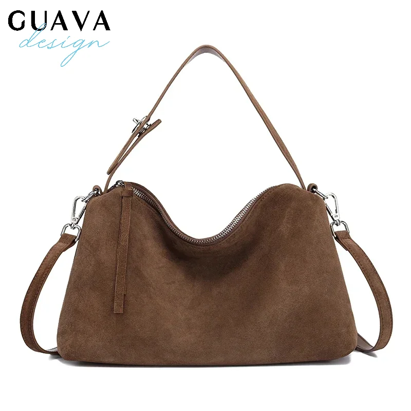 

Women's Genuine Suede Cowhide Leather Shoulder Bag Retro Frosted Cow Large Capacity Versatile Commuting Luxury Designer