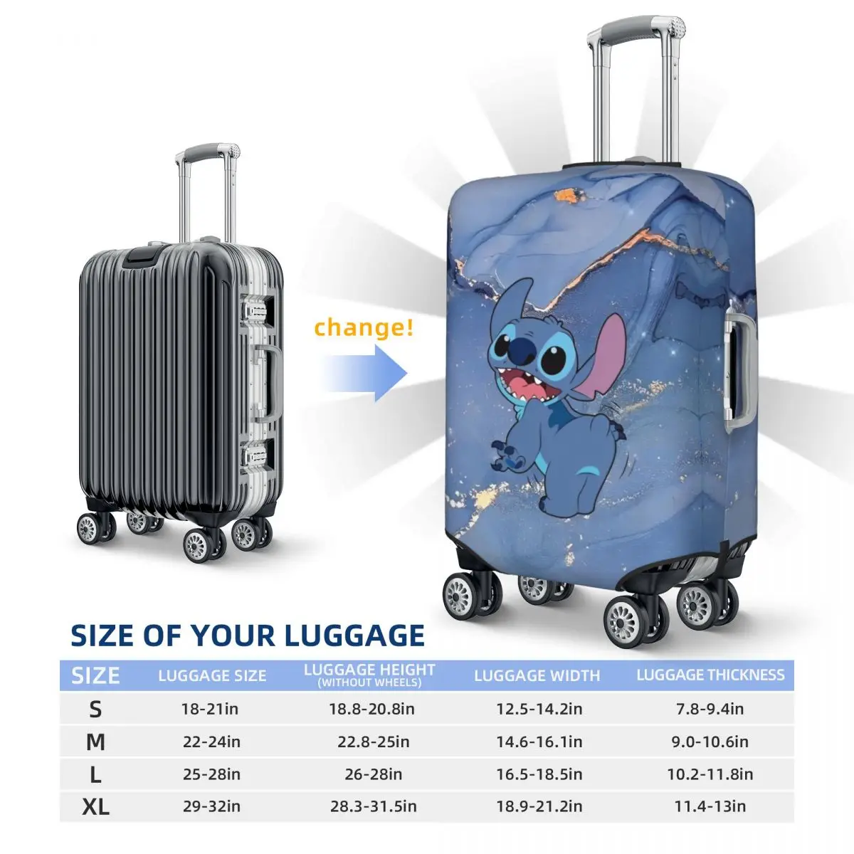 MINISO Stitch Cartoon Custom Suitcase Cover Cruise Trip Holiday Fun Luggage Case Protection