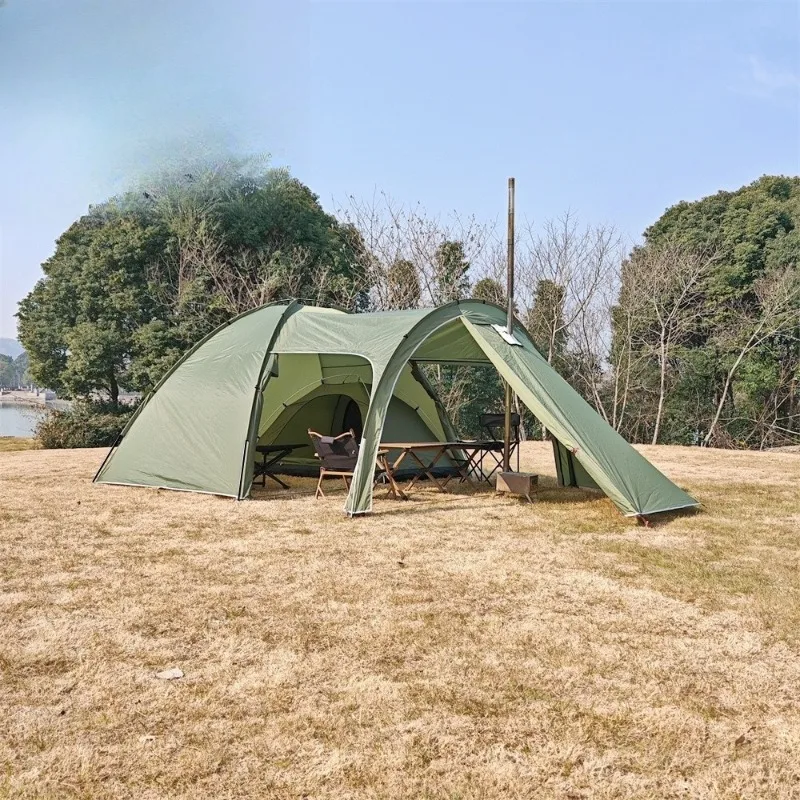 윤주 6MCETO 원룸 및 거실 하나, 야외 조명이 있는 고급 캠핑용 방수 가족용 차양막 핫 텐트