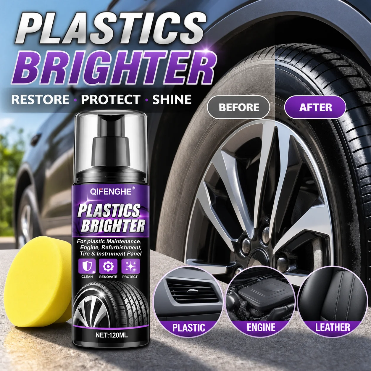 Car Care Plastic Brightener - Maintain Shiny And Clean Plastics for a Sparkling Vehicle Interior And Exterior