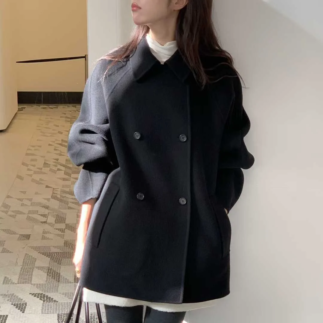 

Women's Woolen Coat East Gate Autumn Winter New Sle Vintage Turn-down Collar Double-breasted Loose Small Size Coat