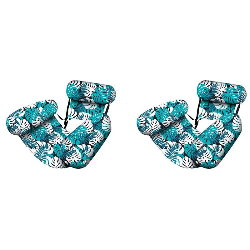 ABWE-2X Pool Floats Chairs Adult,Inflatable Pool Lounge,Plant Pattern Floating Mat Hammock,Blow Up Water Chairs B